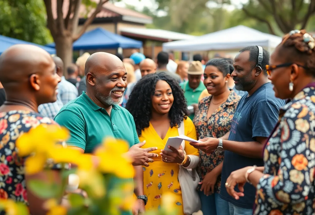 Group of people at a community meeting in Aiken discussing local issues.