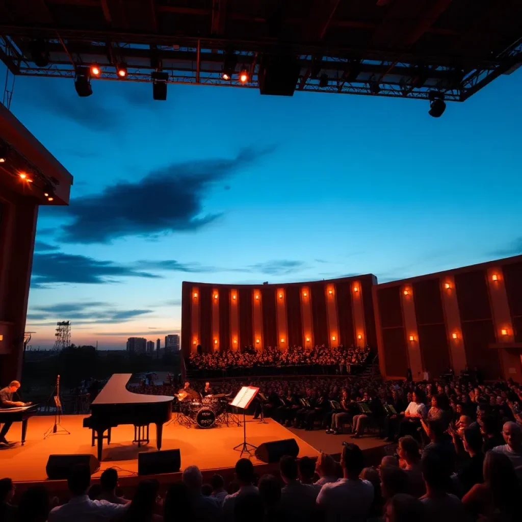Concert stage with a grand piano and audience anticipation