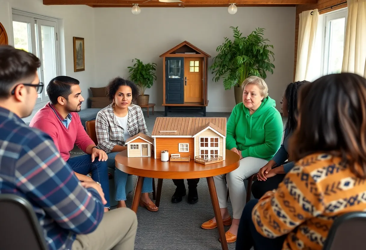 Image of a community meeting discussing the Arbor Ridge tiny home project.