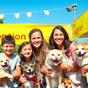 Family adopting a pet at the Aiken County Animal Shelter adoption event.