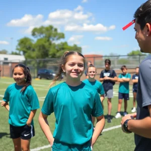 High school athletes receiving support from an athletic trainer during practice