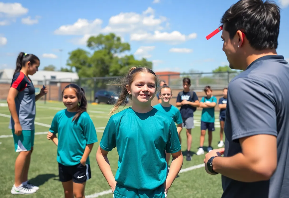 High school athletes receiving support from an athletic trainer during practice