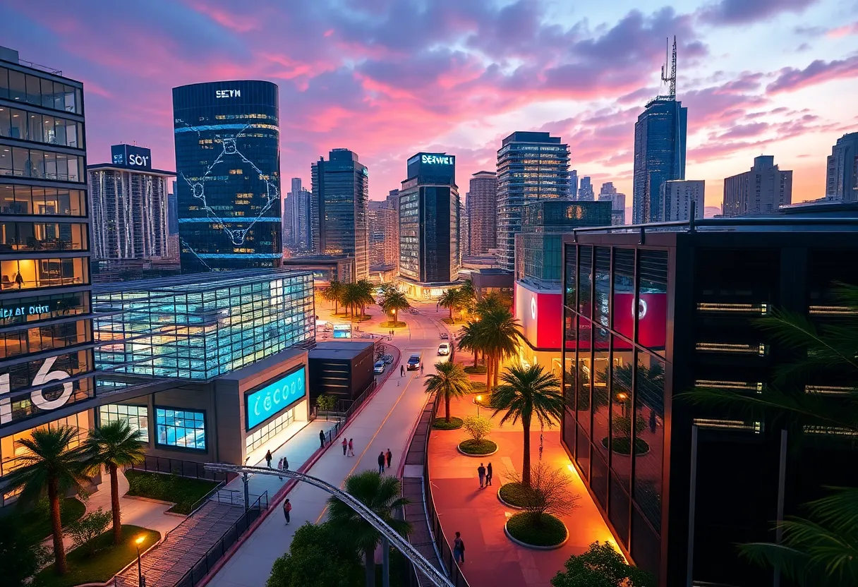 Visual representation of the Aiken Innovation Corridor initiative with technology elements.