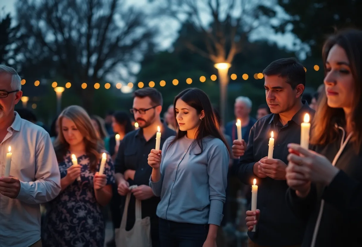 Participants at the Aiken prayer vigil holding candles