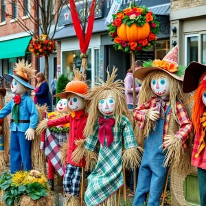Colorful and creative scarecrows displayed in downtown Aiken.