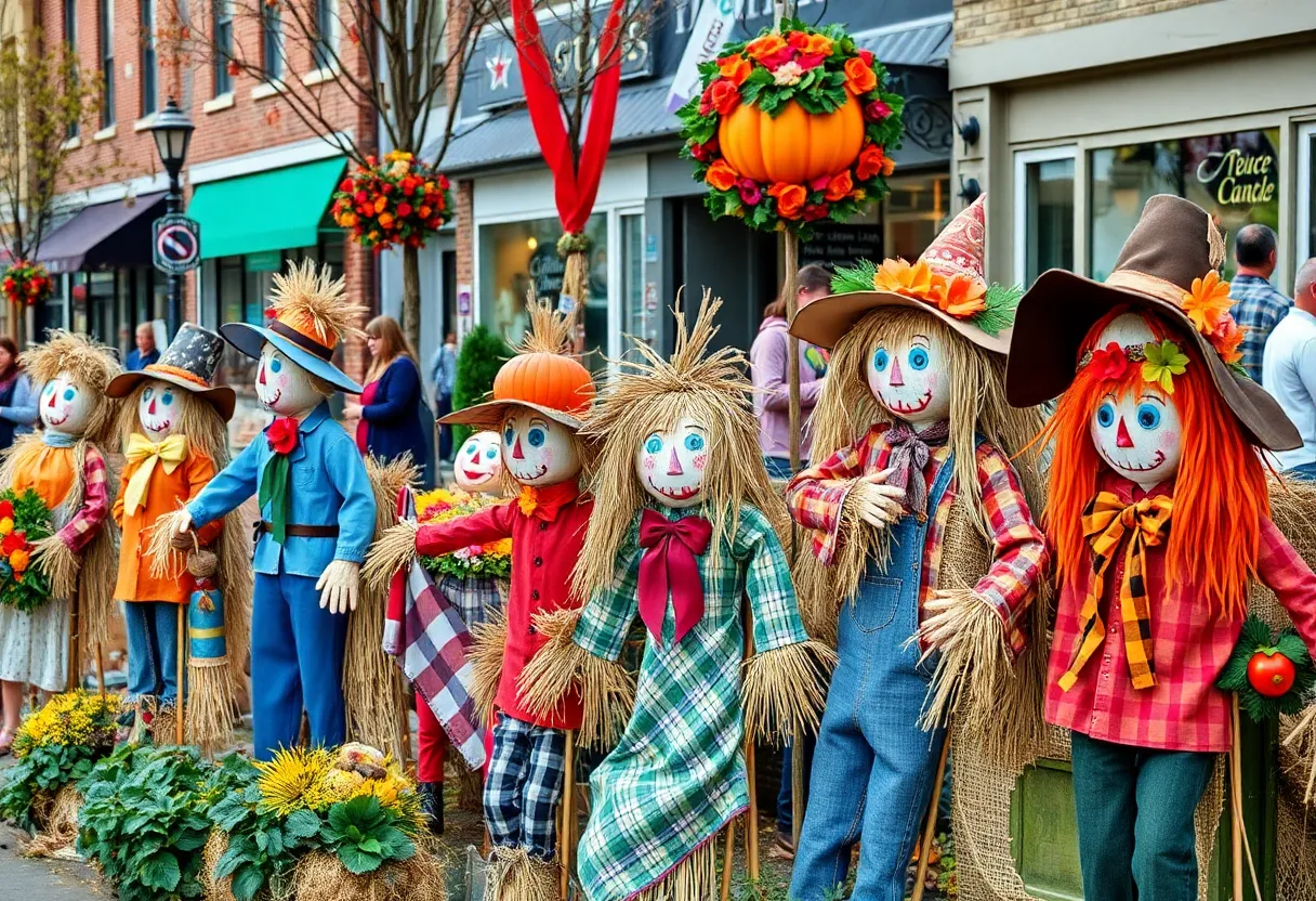 Colorful and creative scarecrows displayed in downtown Aiken.
