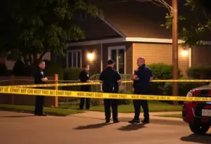 Police officers investigating a shooting scene in Aiken, SC