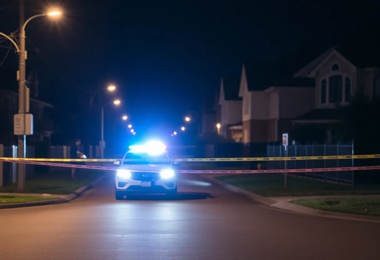 Nighttime police investigation scene in Aiken, South Carolina