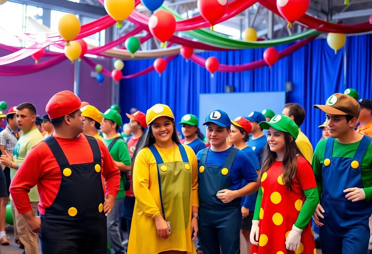 Community members in Super Mario costumes at the Aiken fundraising event