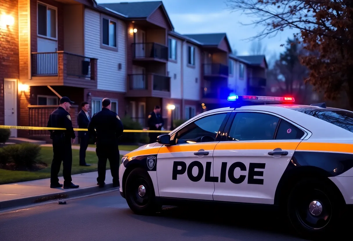 Police officers conducting an investigation at an apartment complex in Aiken.