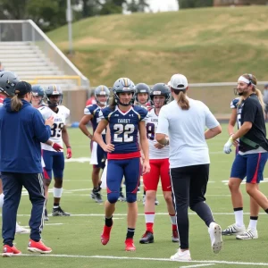 Students participating in sports with athletic trainers present