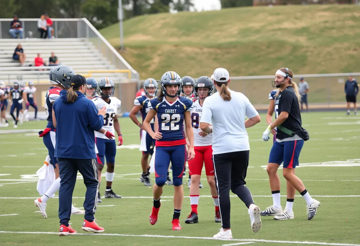 Students participating in sports with athletic trainers present