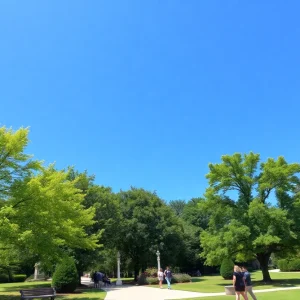 A sunny day in Augusta, Georgia with clear skies and outdoor activities.