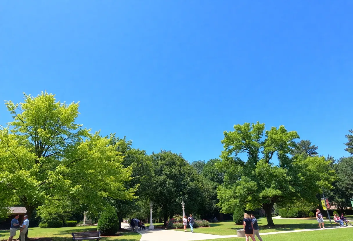 A sunny day in Augusta, Georgia with clear skies and outdoor activities.