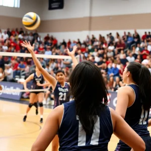 Augusta University volleyball team playing a match
