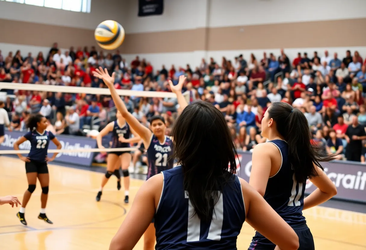 Augusta University volleyball team playing a match