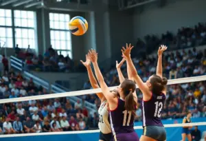 Augusta volleyball players competing during a match