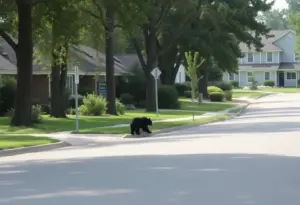 Black bear spotted near a school in suburban area