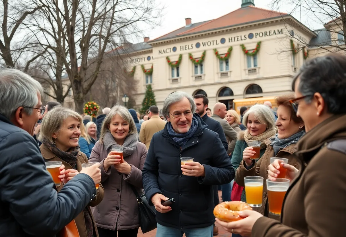 Families enjoying food at the Bloodies and Bagels event