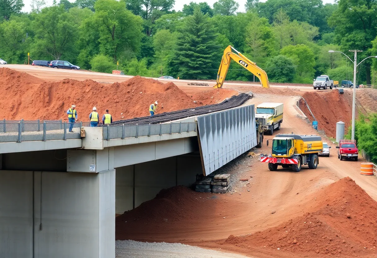 Construction workers replacing a bridge in Aiken County