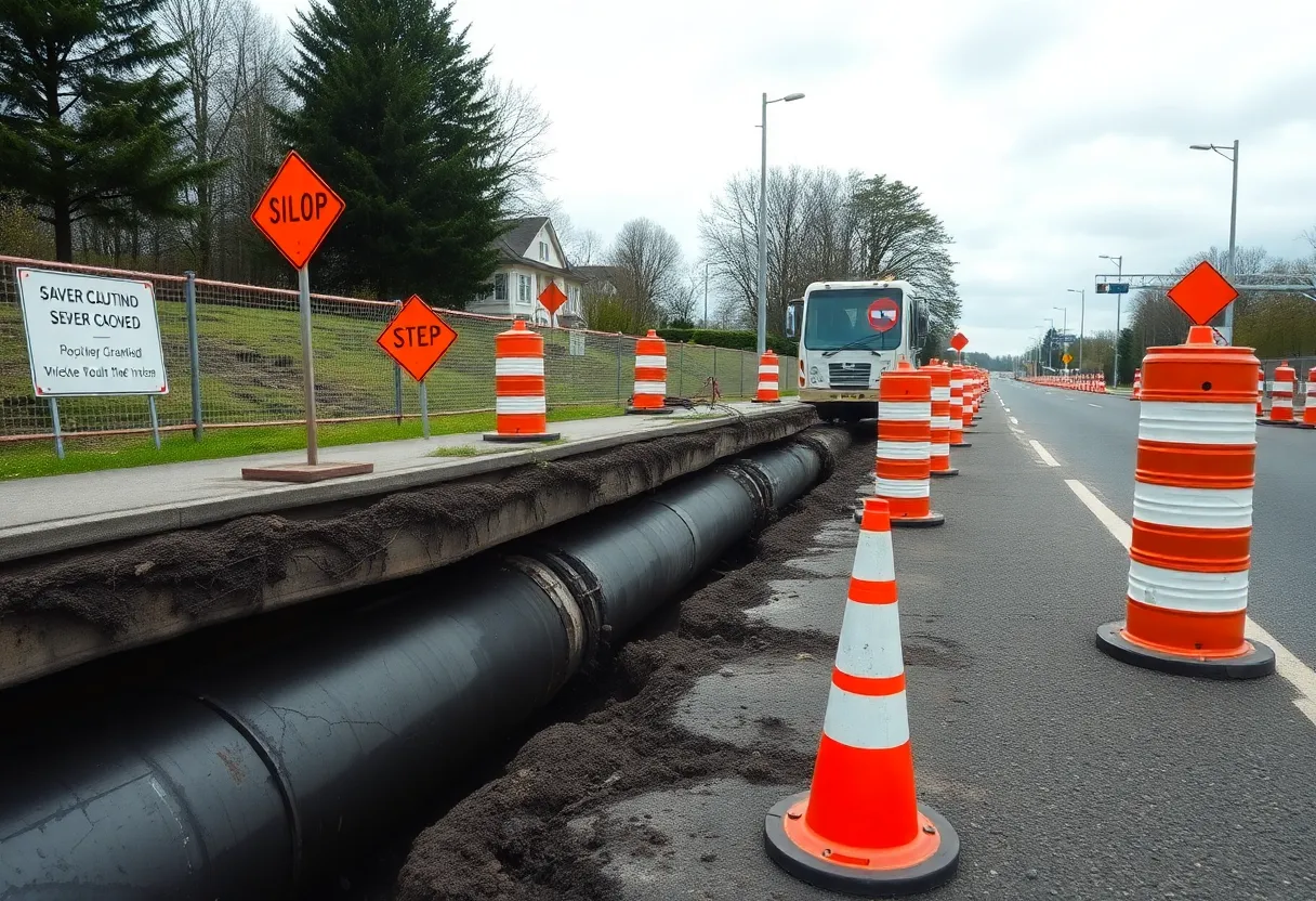 Sewer repair work on Coker Springs Road in Aiken