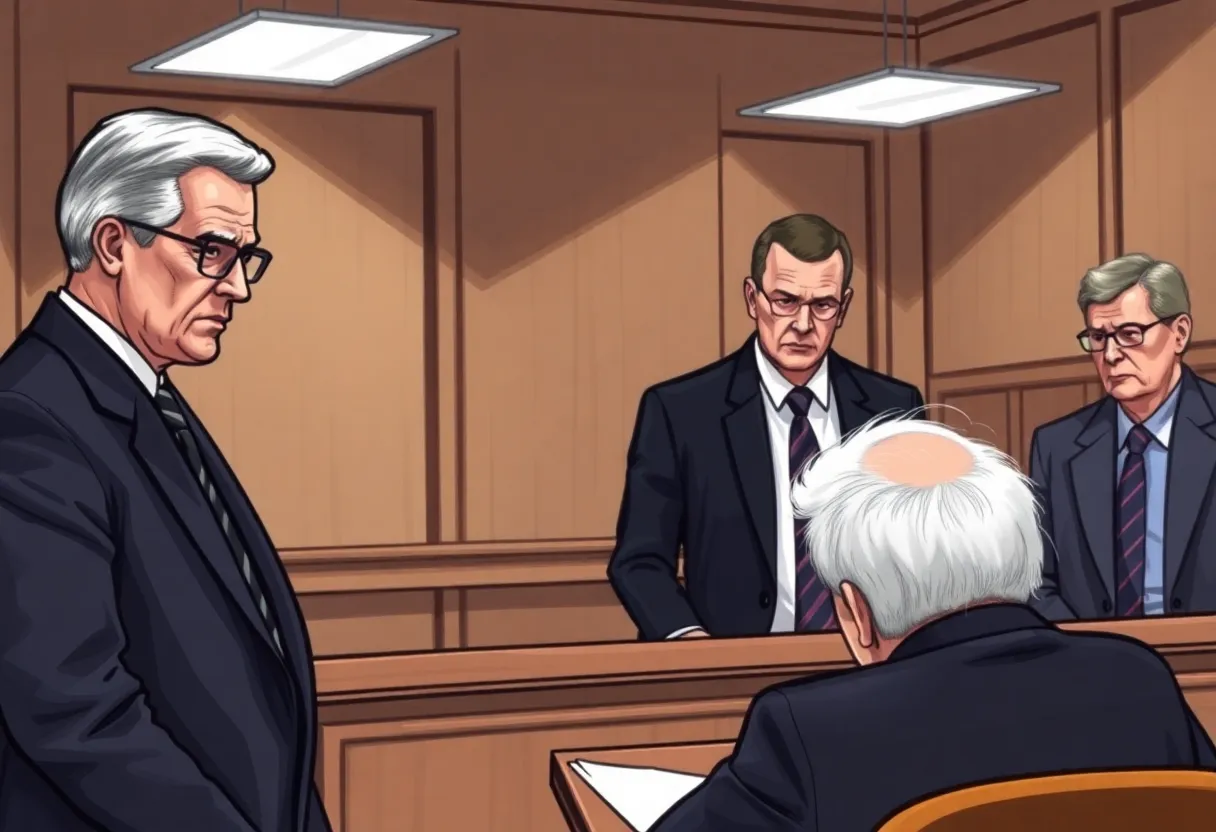 Courtroom scene depicting justice related to elderly financial exploitation case.