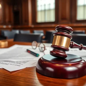 Symbolic courtroom scene representing justice and estate fraud.