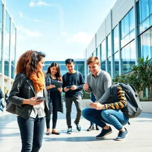 Students engaging in technology activities at university