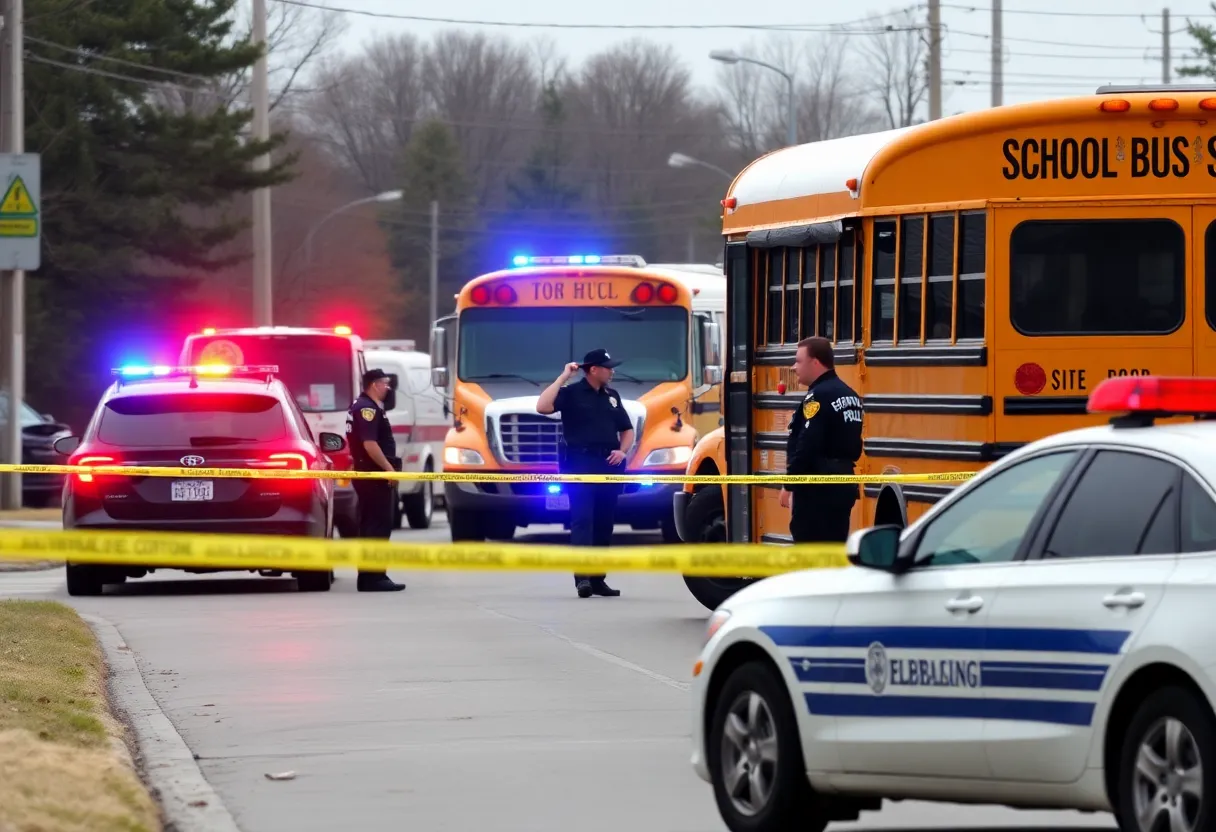 Law enforcement responding to a school bus incident on Interstate 20