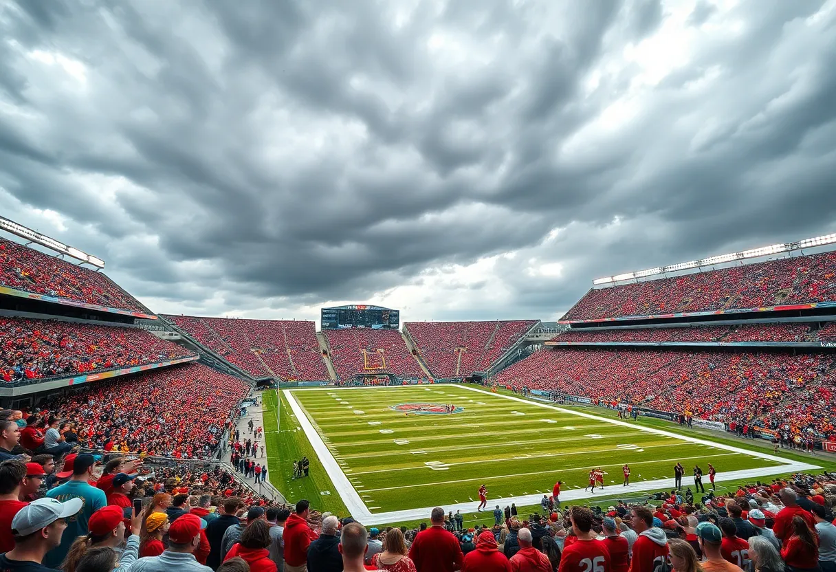 Gamecocks players in action during a football game with fans in the stands