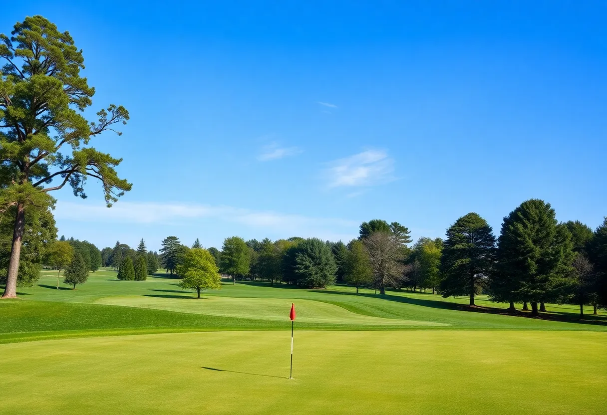 Scenic view of a golf course representing collegiate golf.