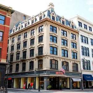 Historic Hotel Aiken with adjacent properties in downtown Aiken.