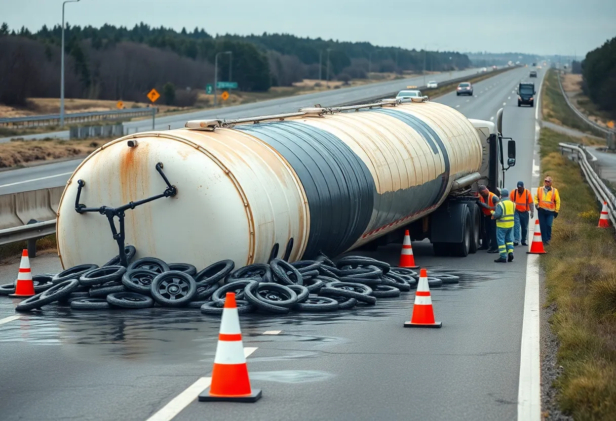Cleanup efforts on I-20 after a tanker accident near Aiken