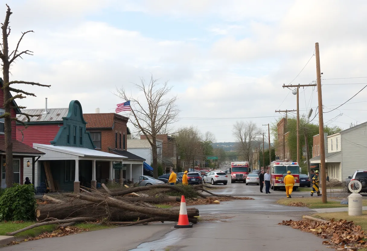Aftermath of an EF1 tornado in Langley SC, showing damage and emergency response.