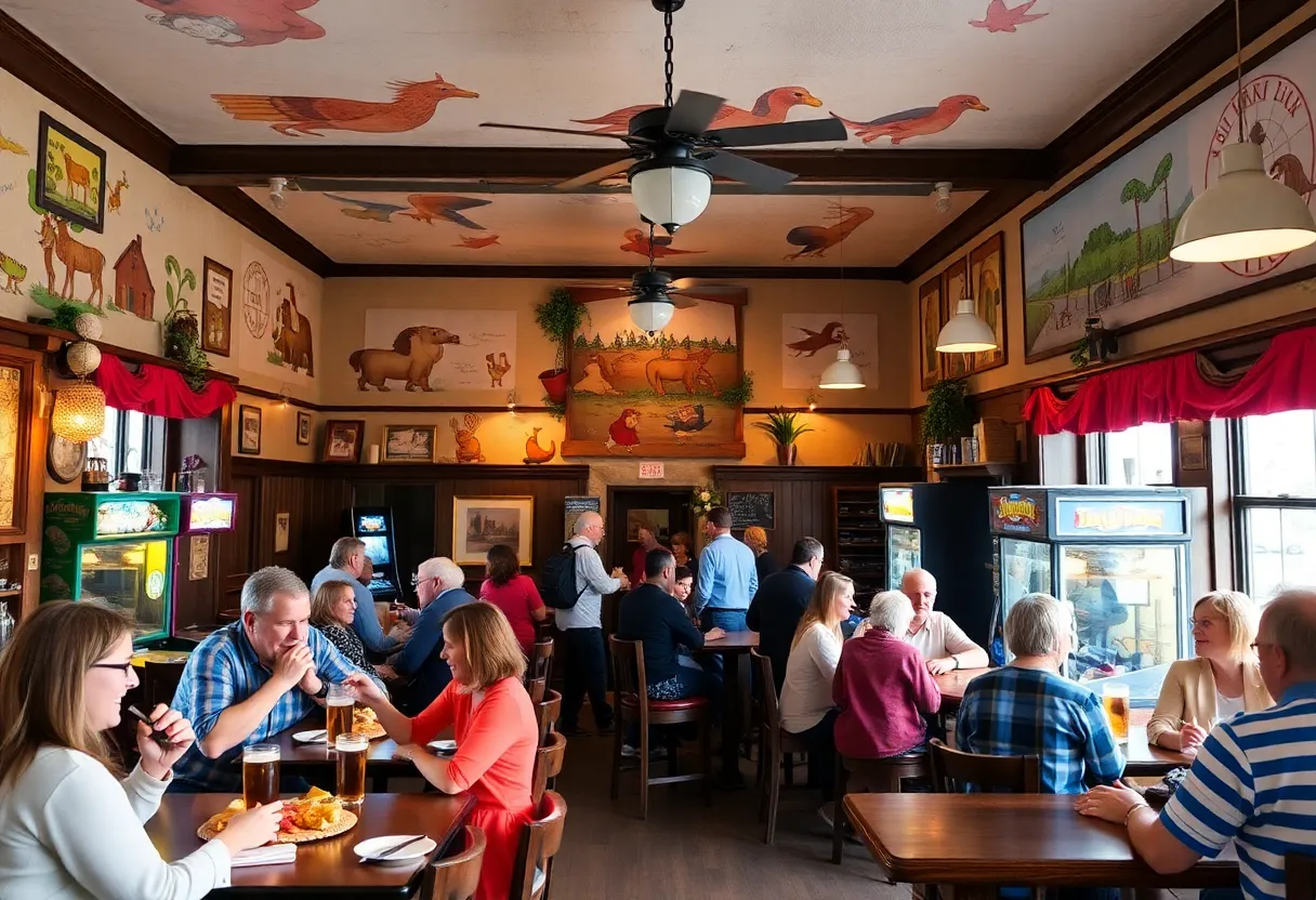 Interior view of Langley Tavern with families enjoying their meals