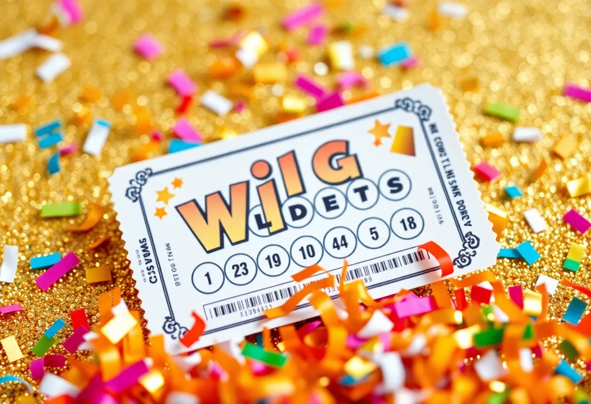 Lottery ticket with confetti background