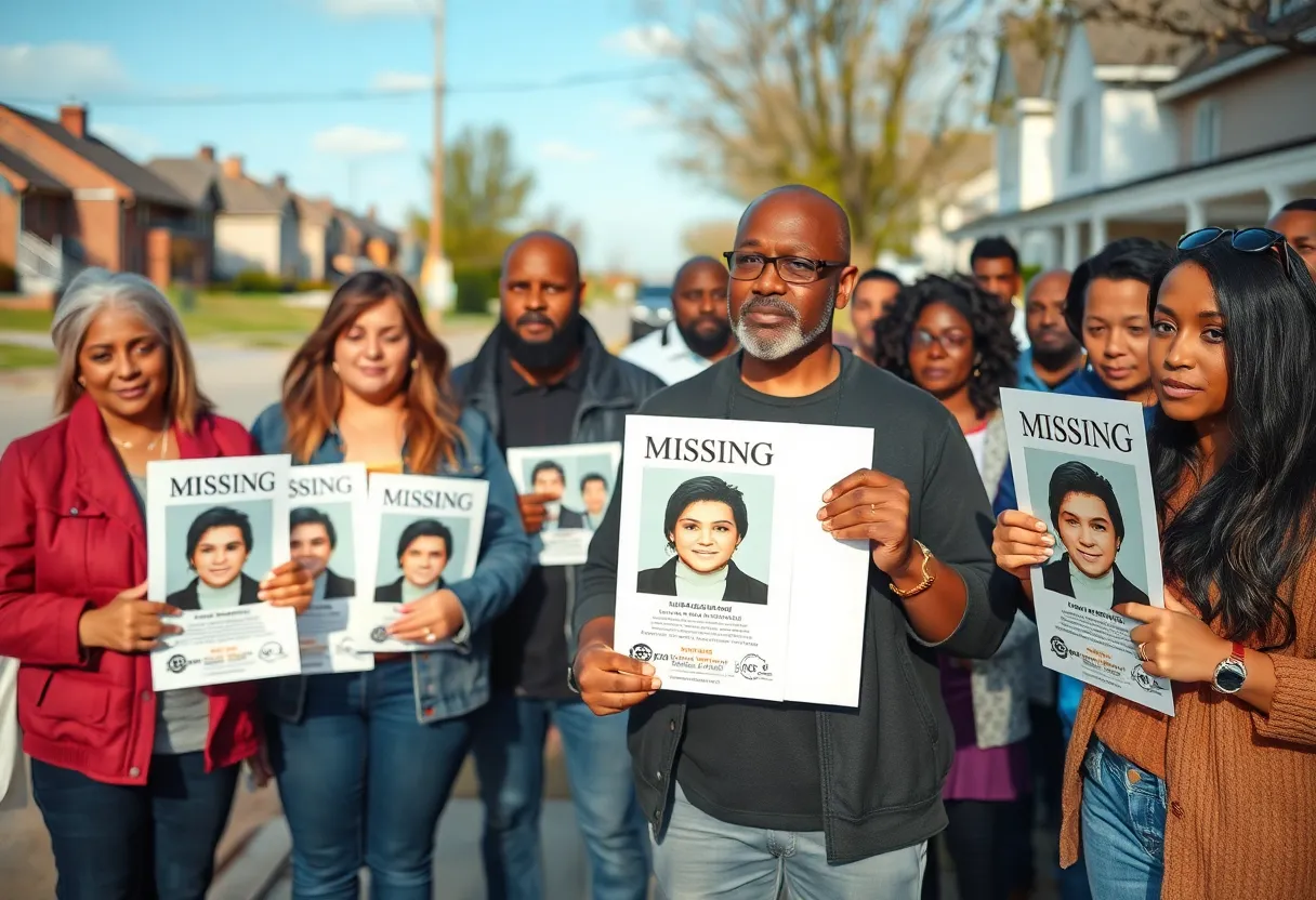 Community members holding missing persons flyers in Aiken