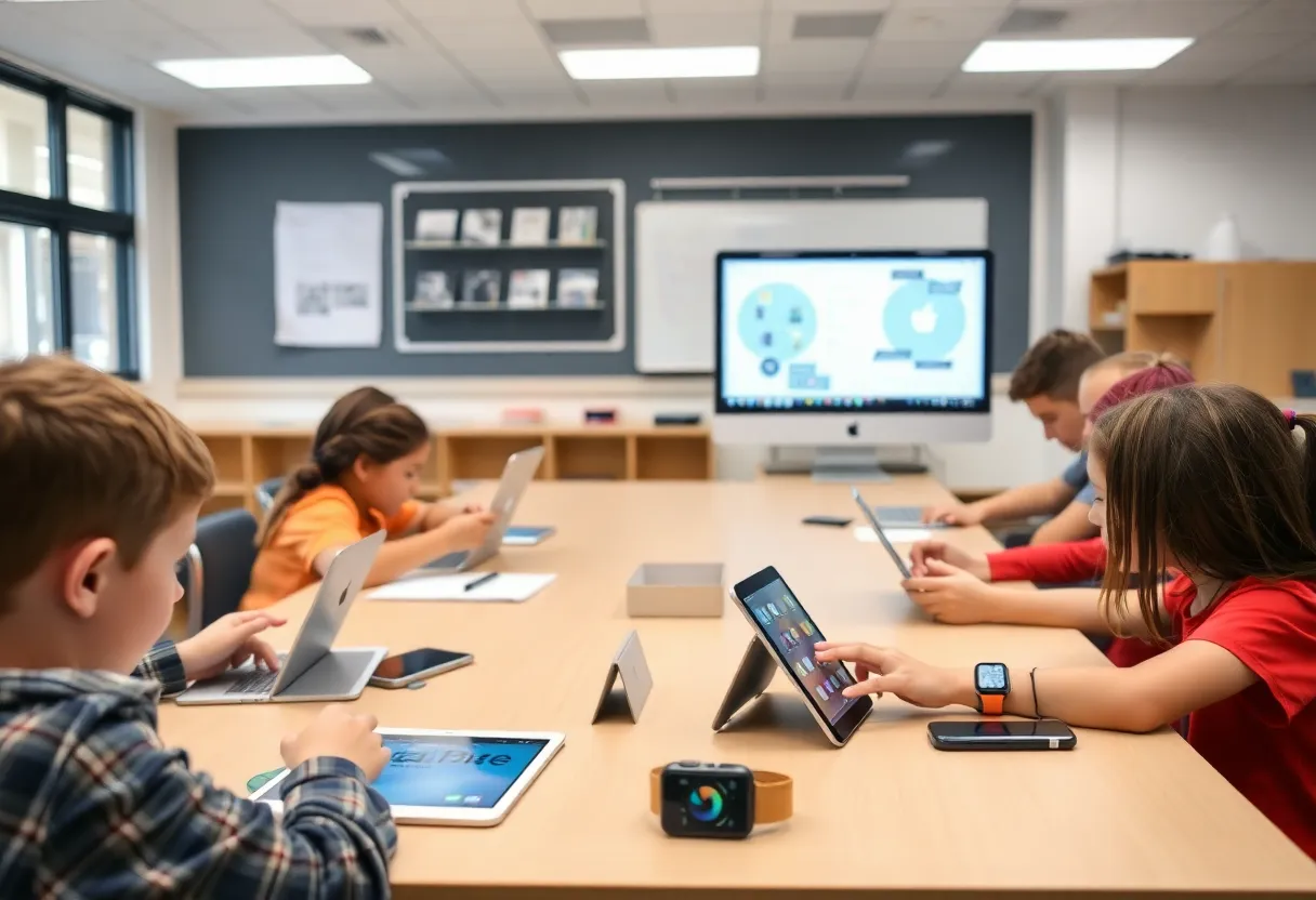 Classroom featuring Apple technology for education