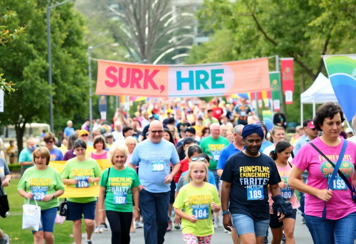 Participants in the POP Walk raising awareness for Parkinson's disease.