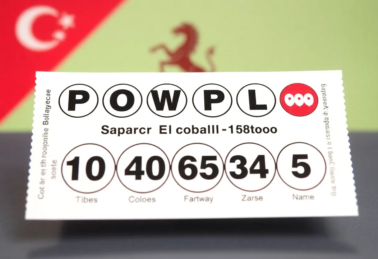Artistic representation of Powerball ticket with winning numbers