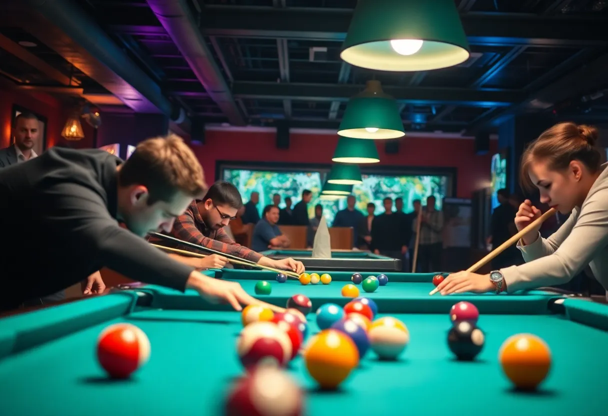 Competitors participating in the Rack & Grill III pool tournament