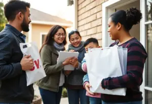 A family receiving assistance from the Red Cross after a fire incident