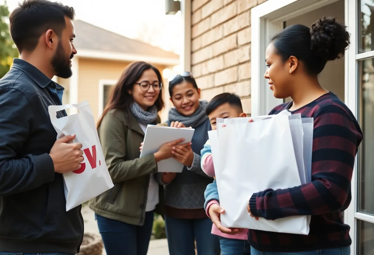A family receiving assistance from the Red Cross after a fire incident