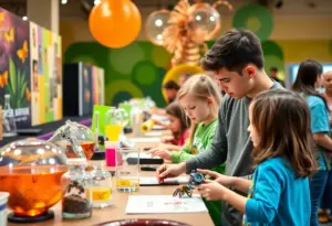 Families participating in hands-on STEM activities at the SEED STEM Festival.