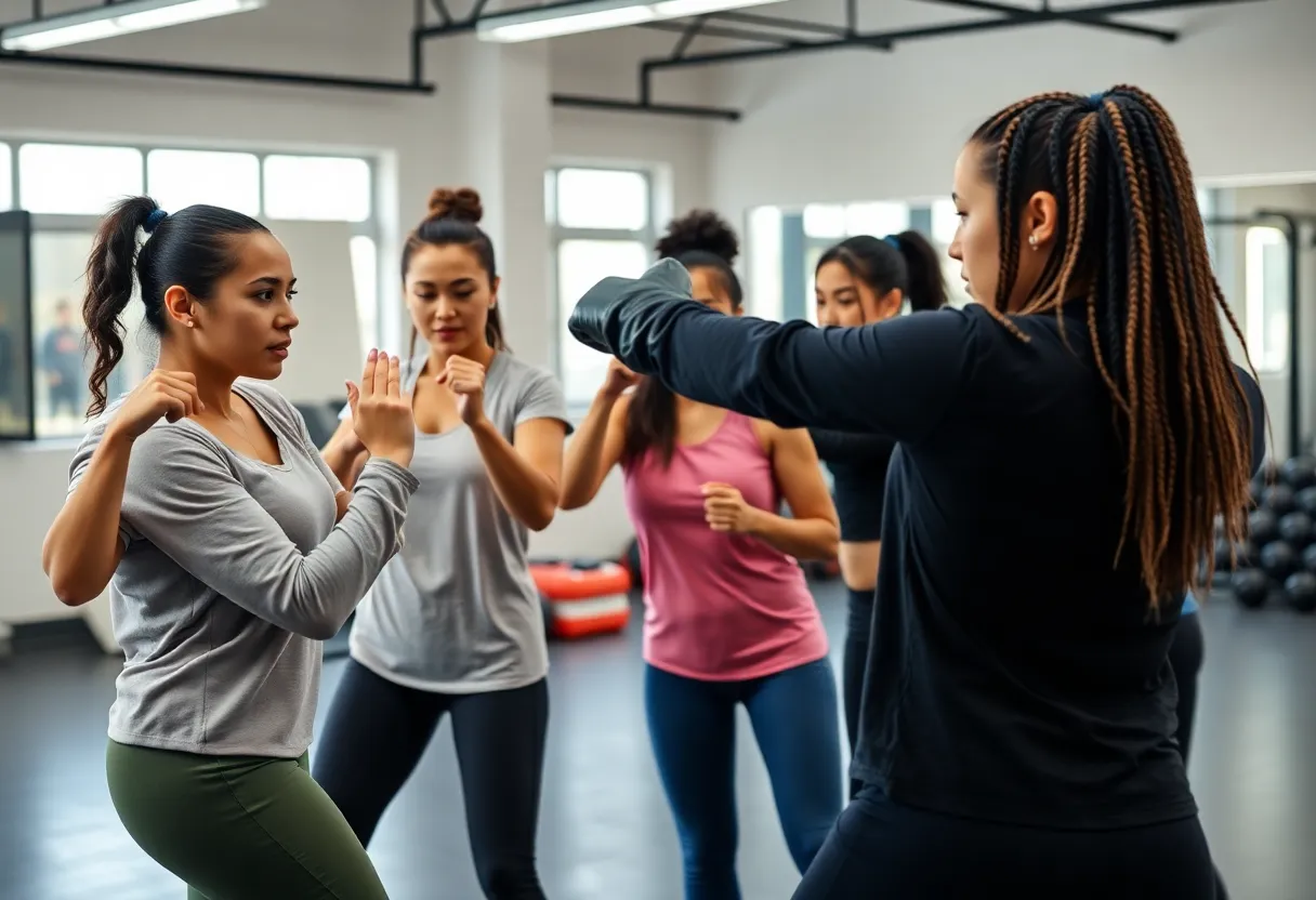Women engaged in self-defense training at the Lessie B. Price Aiken Senior and Youth Center