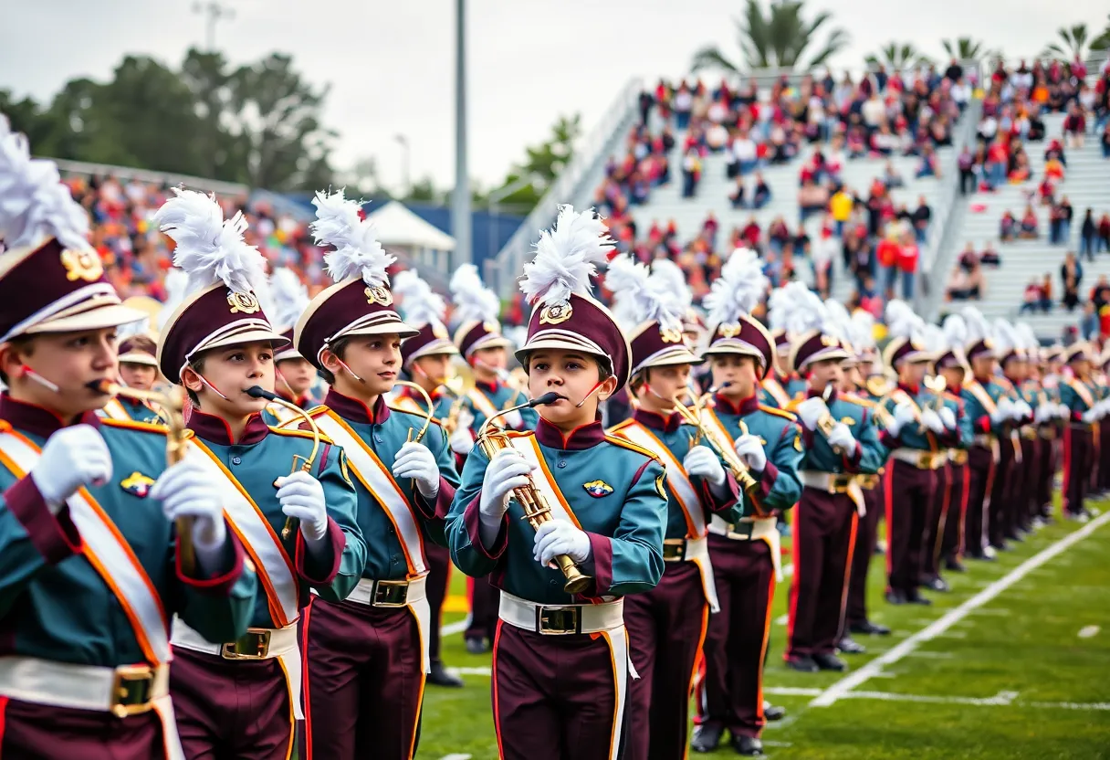 Silver Spirit Marching Band performing at a football game