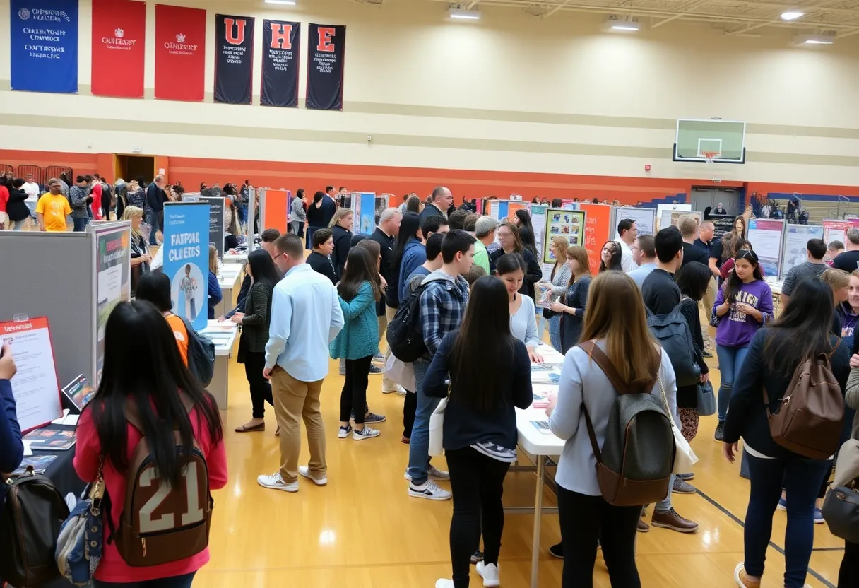 Students engaging with university representatives at South Aiken High College Fair