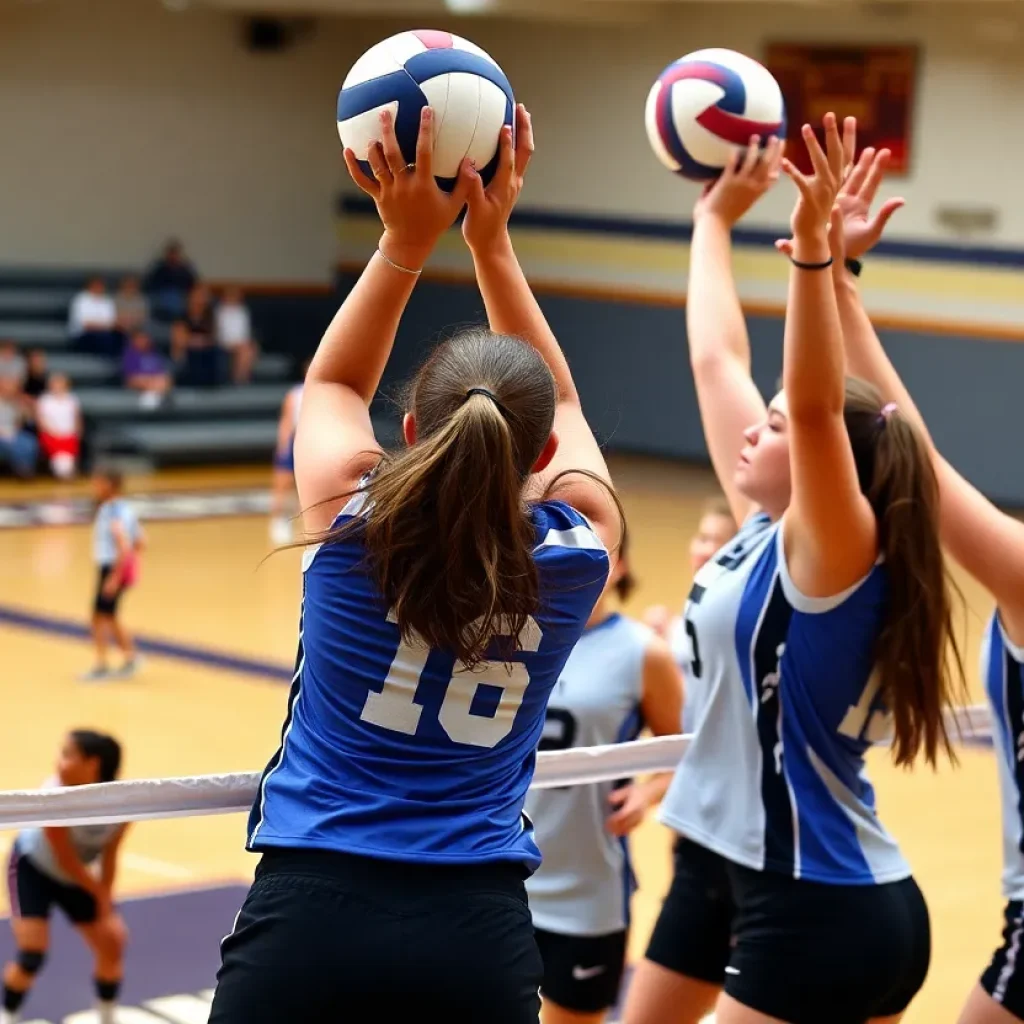 South Aiken volleyball players competing during a match.