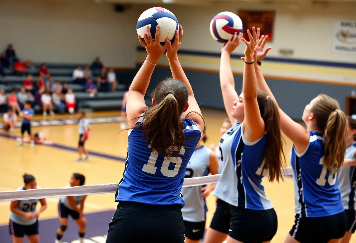 South Aiken volleyball players competing during a match.