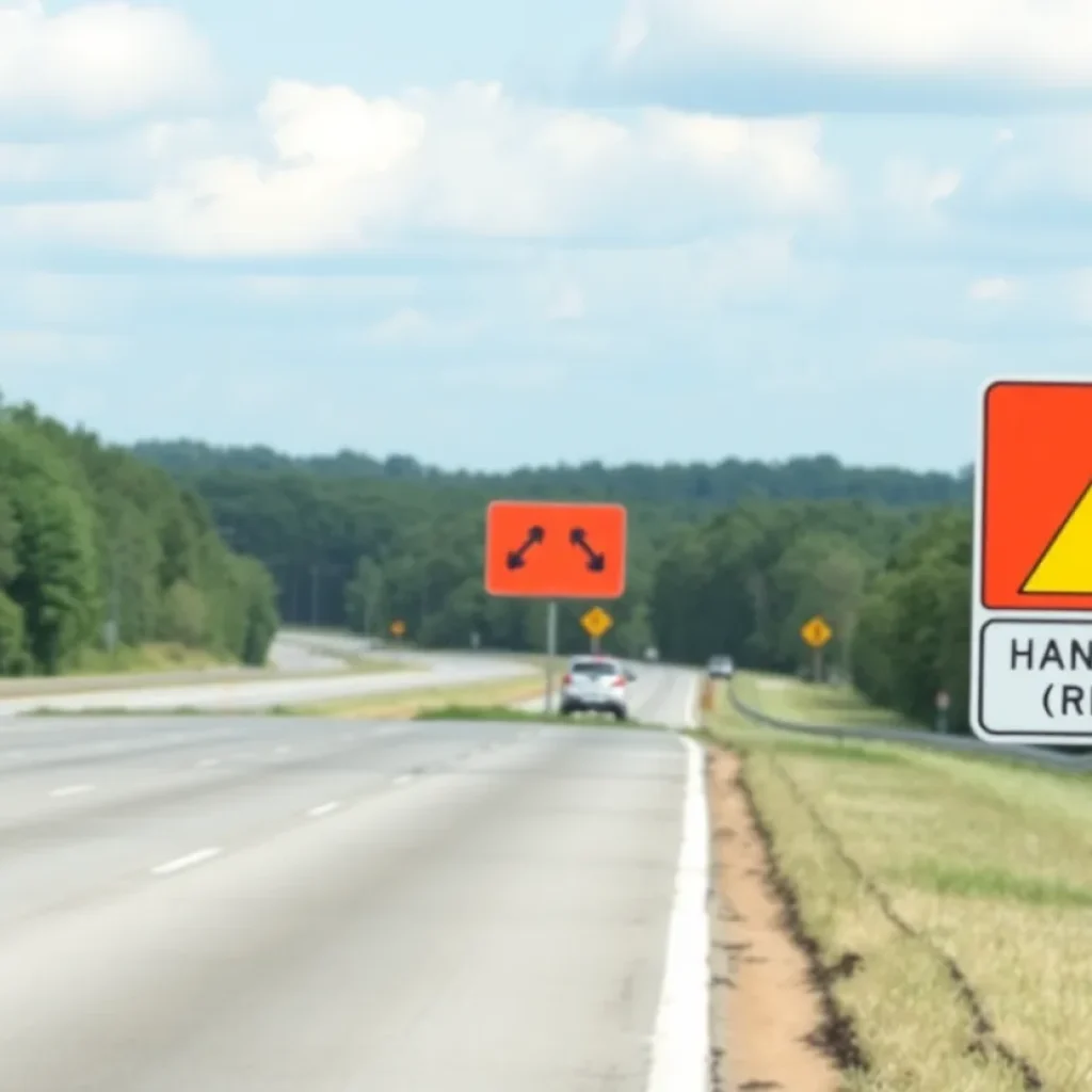 Warning sign for hands-free driving law on South Carolina highway